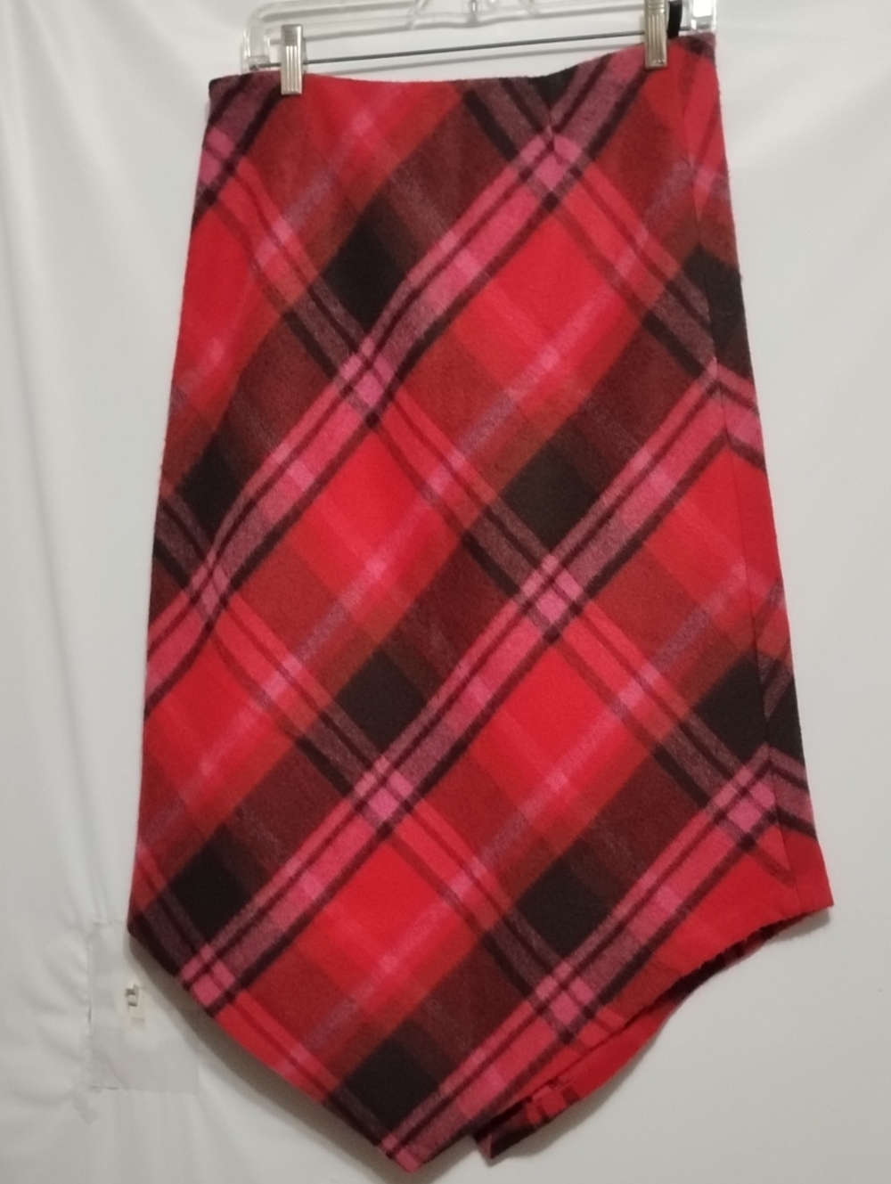 French Connection Red Plaid Wool-Blend Handkerchief Midi Skirt